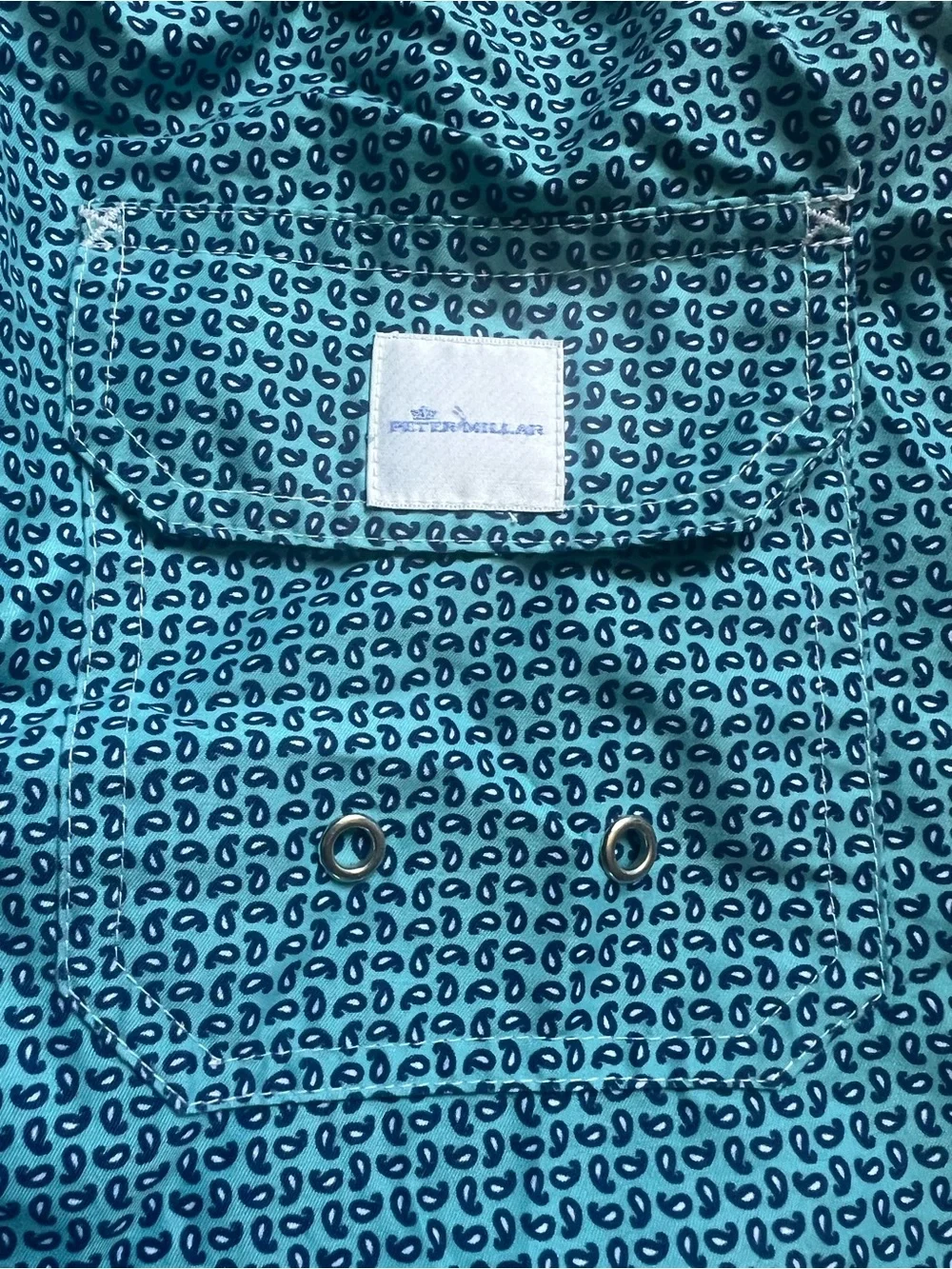 Peter Millar Mens Swim Trunks Board Shorts Blue Geometric Paisley Swimwear Sz XL